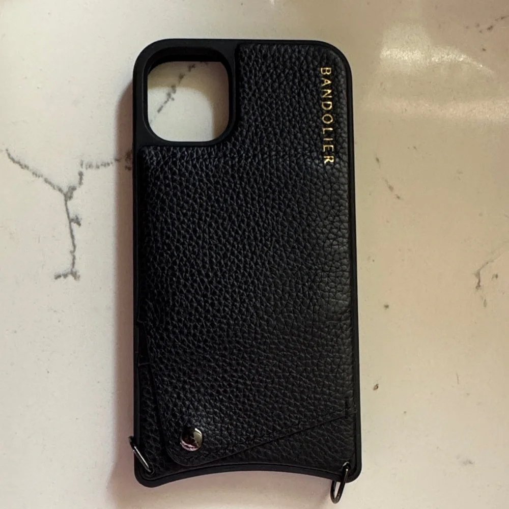Bandolier Black Pebbled Leather Phone Case with Card Pocket Wallet iPhone 13